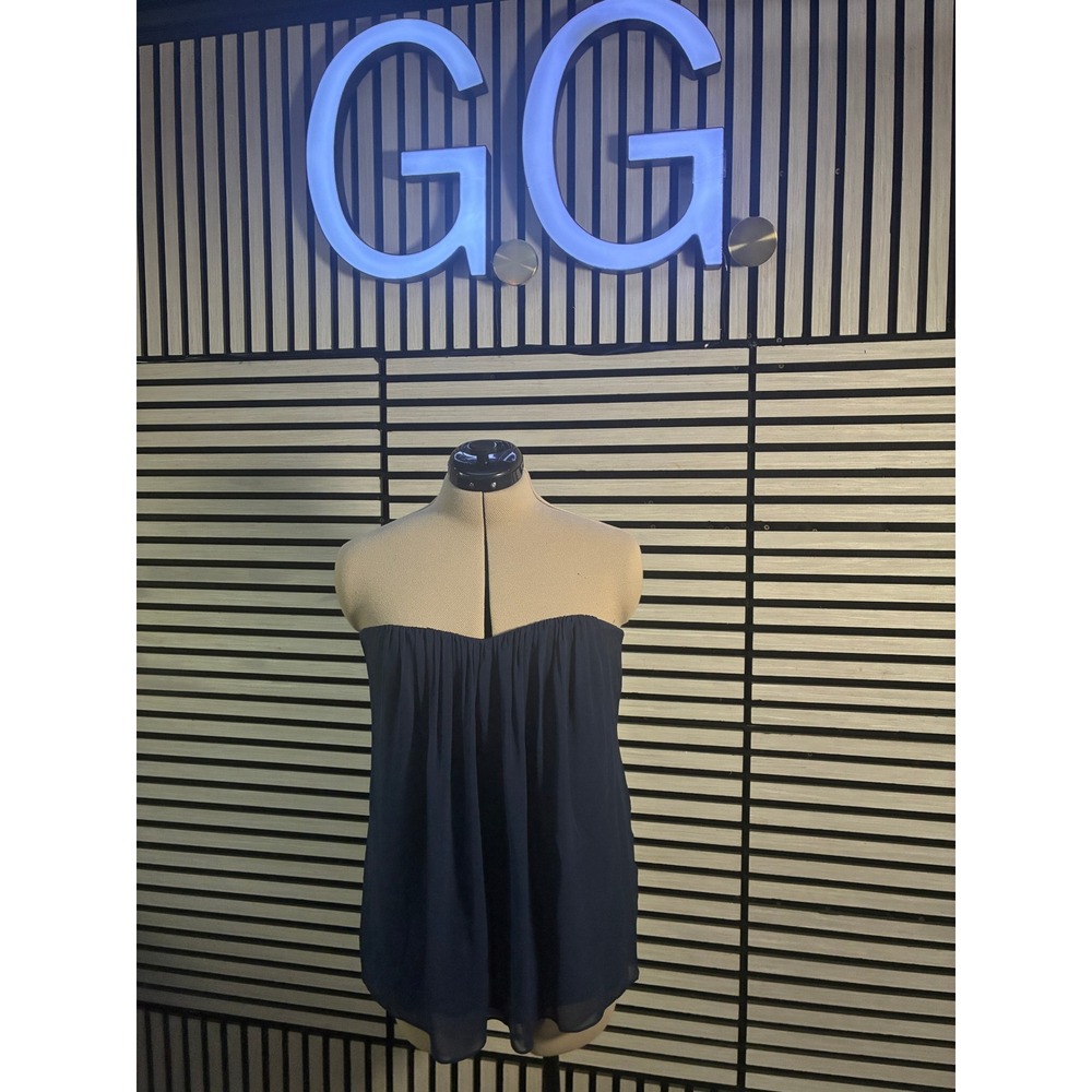 Alice + Olivia Navy Blue Silk Strapless Cutout Back Babydoll Top Size 8